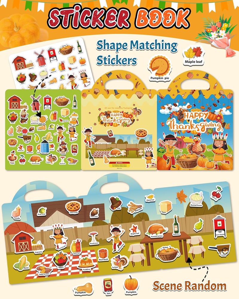 Benresive Reusable Sticker Books for Toddlers, Fun Travel Stickers for Kids, Toddler Sticker Book, Crafts Activities for Toddlers, 3 and Up Birthady Gifts - Thanksgiving - Image 2